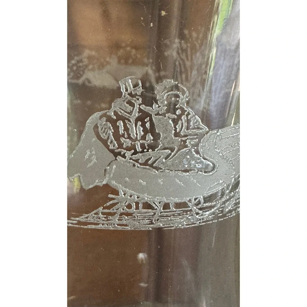 Vintage Style Etched Glass Hurricane Sleigh Ride Candle Shade Set of 2 Clear